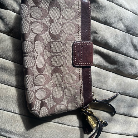 Coach Brown Leather Wristlet with Gold Accents - Picture 2 of 7